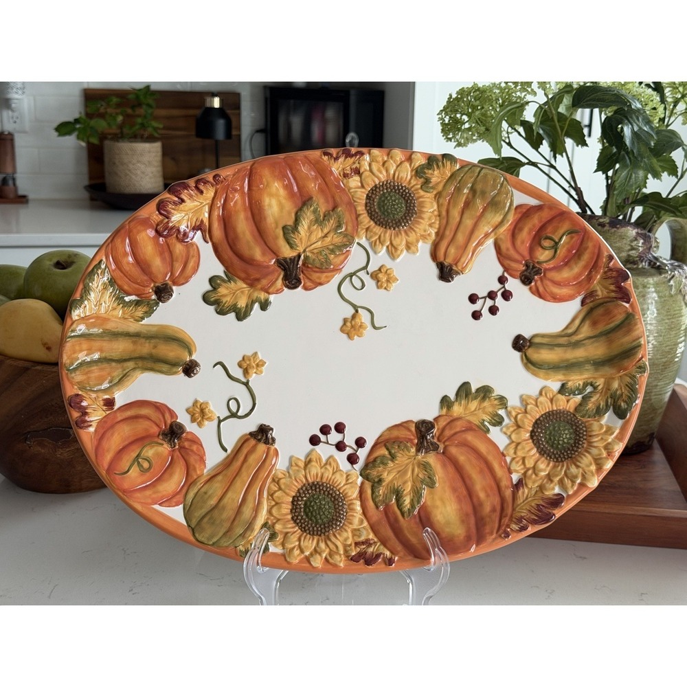 Burton + Burton Grateful Harvest Pumpkin Oval Serving Platter 18" w/ Box 2005